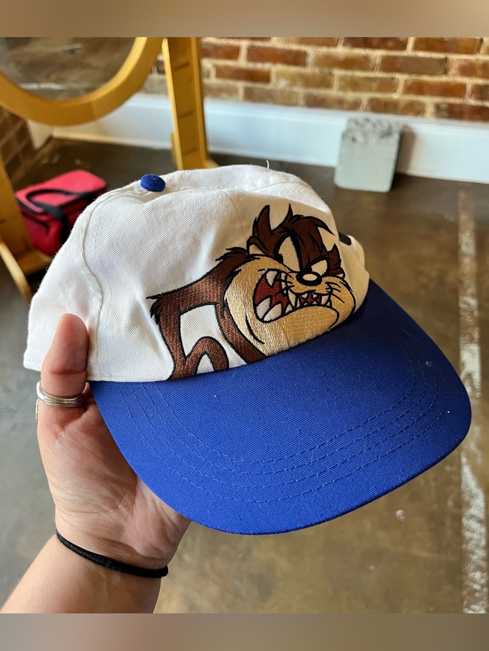 Vintage Y2K Looney Tunez Taz Blue White Embroidered Graphic Hat Adult Adjustable